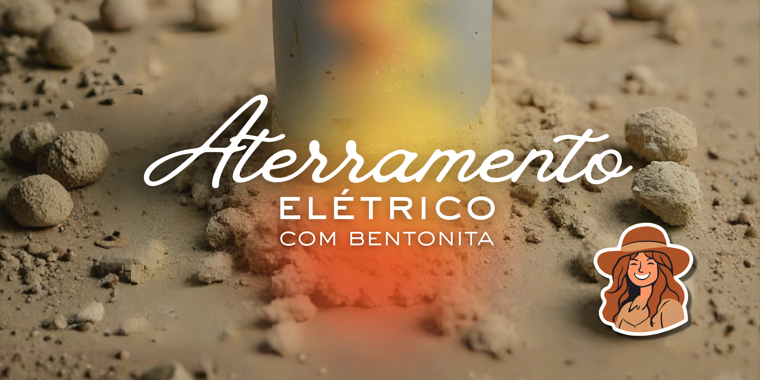 Imagem de um sistema de aterramento elétrico com foco na aplicação de bentonita sódica no solo, destacando suas propriedades de condutividade e eficiência.