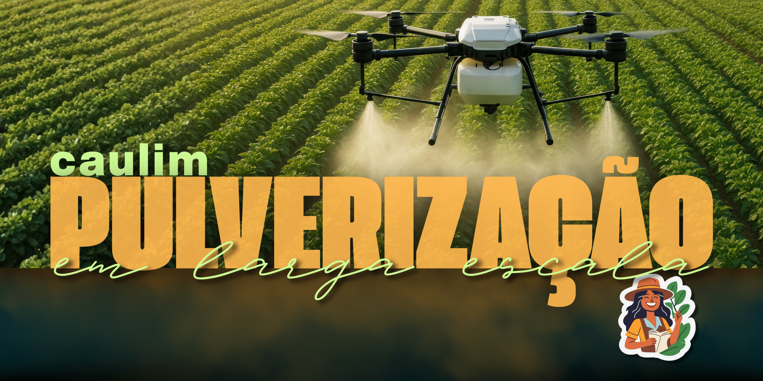 Drone agrícola pulverizando caulim sobre plantação em larga escala com névoa branca de aplicação, tecnologia de precisão para proteção de culturas