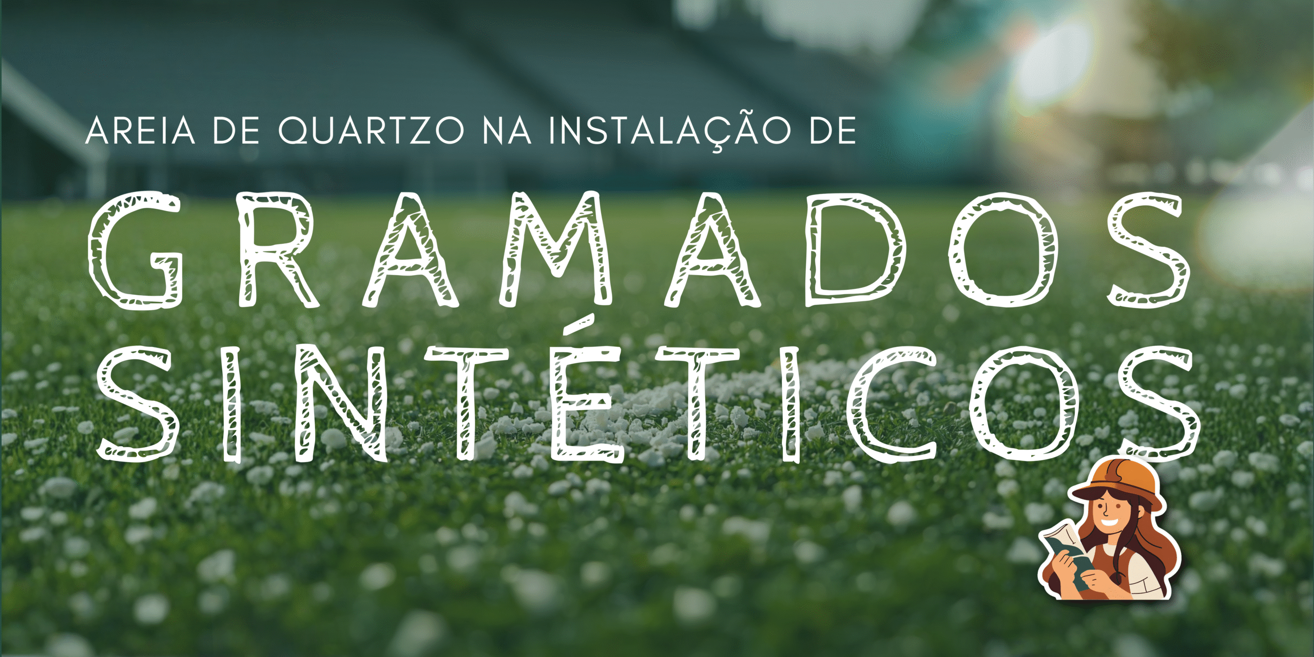 Areia de sílica distribuída sobre grama sintética verde, ilustrando a aplicação do mineral na instalação de gramados sintéticos.